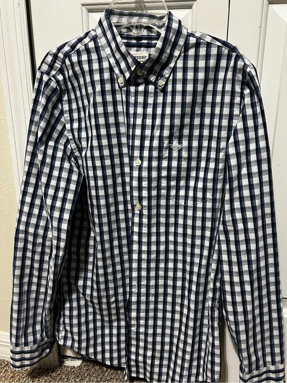 Dockers. Blue & Black Plaid long sleeve button down shirt. Size small